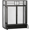 Folding Metal Fire Guard with Double Doors for Child and Pet Safety Black