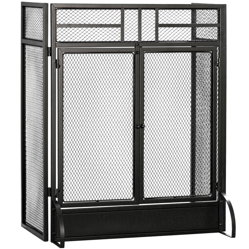 Folding Metal Fire Guard with Double Doors for Child and Pet Safety Black