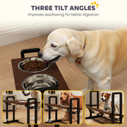 Adjustable Elevated Dog Feeder With 4 Heights And Angled Bowls For All Breeds Brown AOSOM