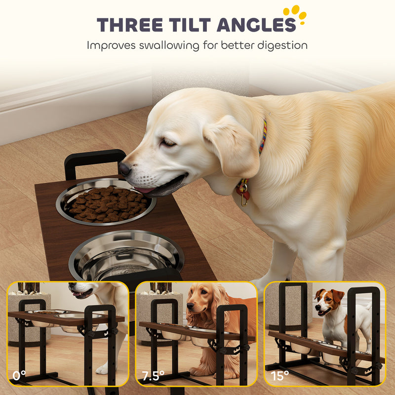 Adjustable Elevated Dog Feeder With 4 Heights And Angled Bowls For All Breeds Brown AOSOM
