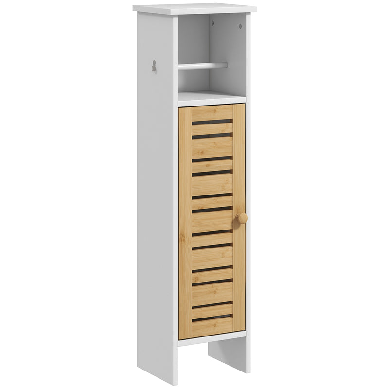 White Bathroom Storage Cabinet With Toilet Roll Holder Ideal For Compact Spaces