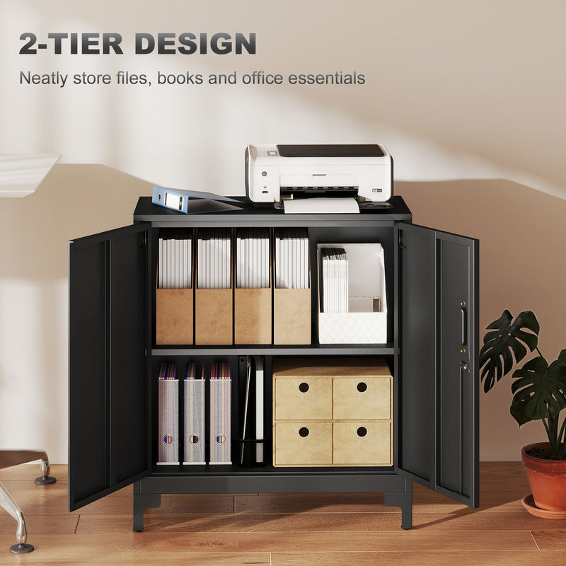 Metal Storage Cabinet with Lockable Doors for Secure Home Office or Garage Organisation Black