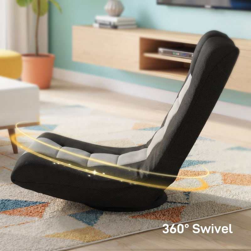 Folding Floor Chair With Swivel Base And Adjustable Backrest For Lounge Comfort Black