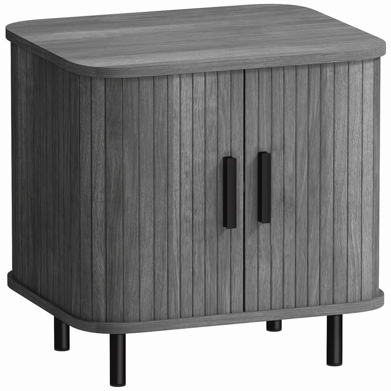 Nordic Bedside Table with Sliding Roller Doors and Metal Legs for Bedroom Grey