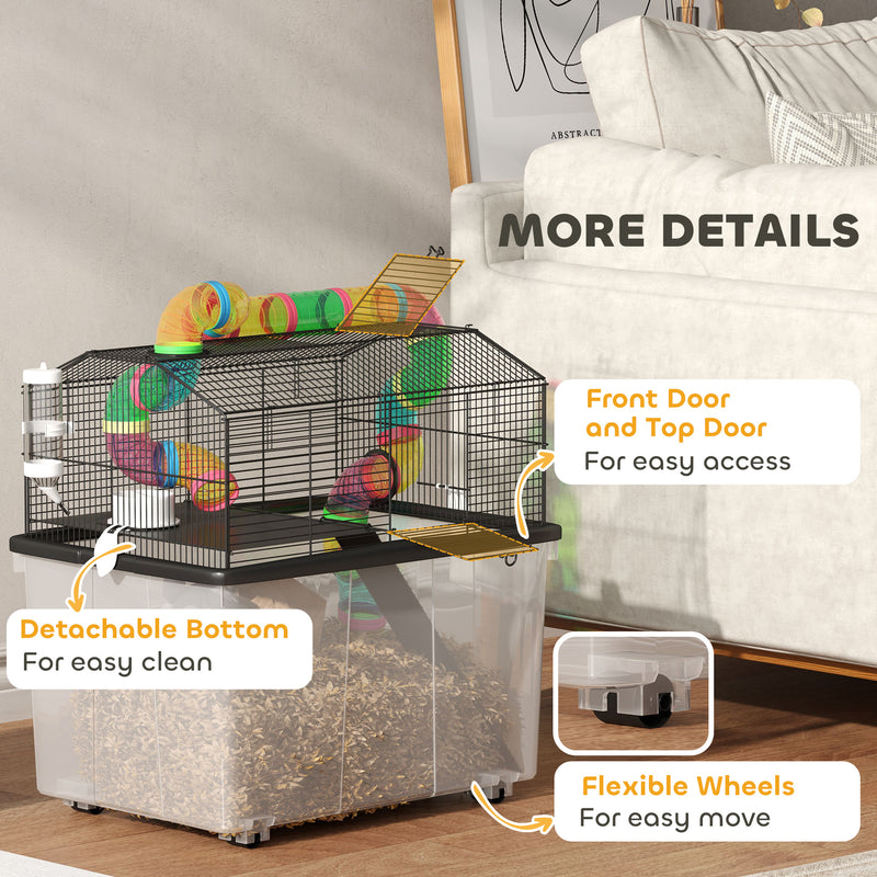 2 Tier Hamster Cage with Deep Tray Tube System Water Bottle and Accessories by PawHut