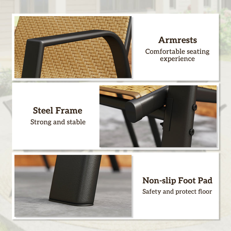 Khaki Set 4 of Stackable Rattan Garden Chairs With Breathable Mesh backs