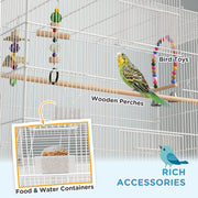 Tall Bird Cage with Stand and Toys for Canaries and Finches Ideal for Indoor Use, White