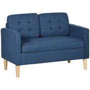 Compact 2 Seater Loveseat Sofa with Hidden Storage and Wood Legs for Small Spaces Blue