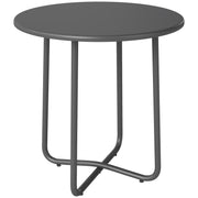 Round Metal Garden Side Table with Adjustable Feet for Stable Drinks and Snacks, Dark Grey Outsunny