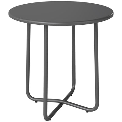 Round Metal Garden Side Table with Adjustable Feet for Stable Drinks and Snacks, Dark Grey Outsunny