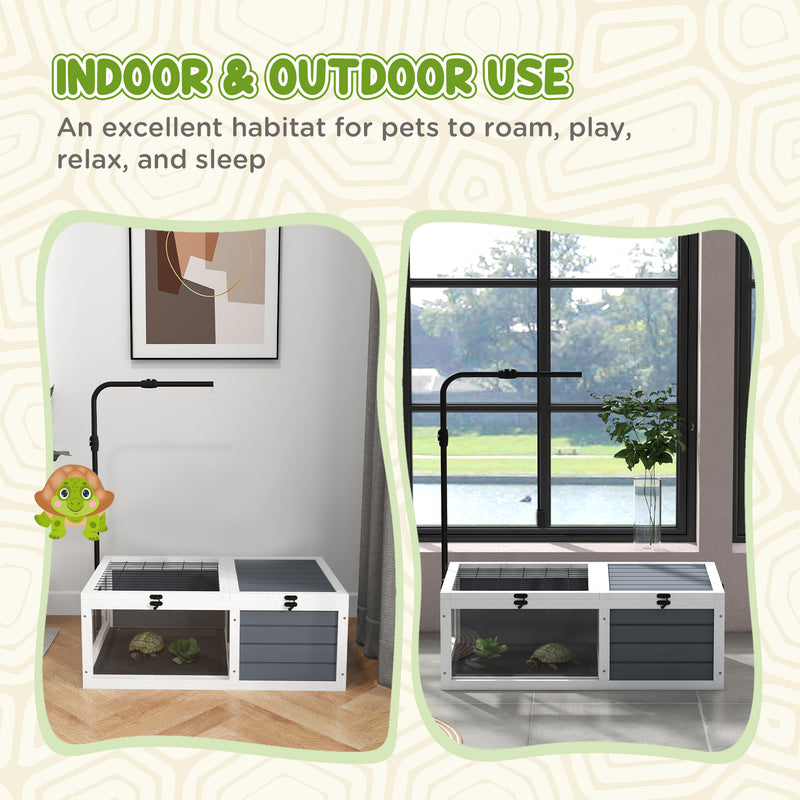 Wooden Tortoise Table with Adjustable Lamp Holder and Storage Trays for Indoor Use, Grey