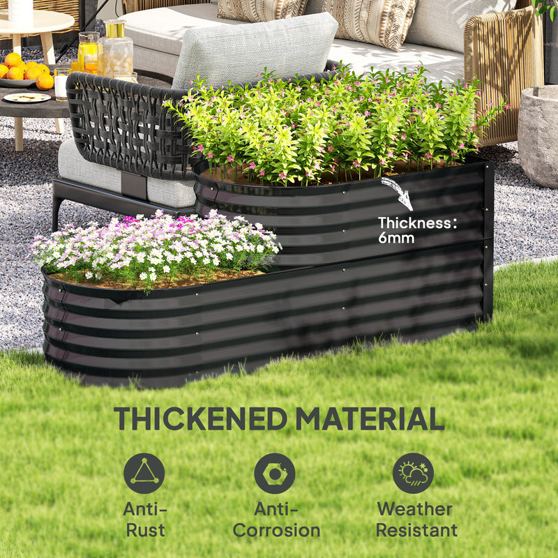 Two Tier Galvanised Steel Garden Planter Dark Grey by Outsunny