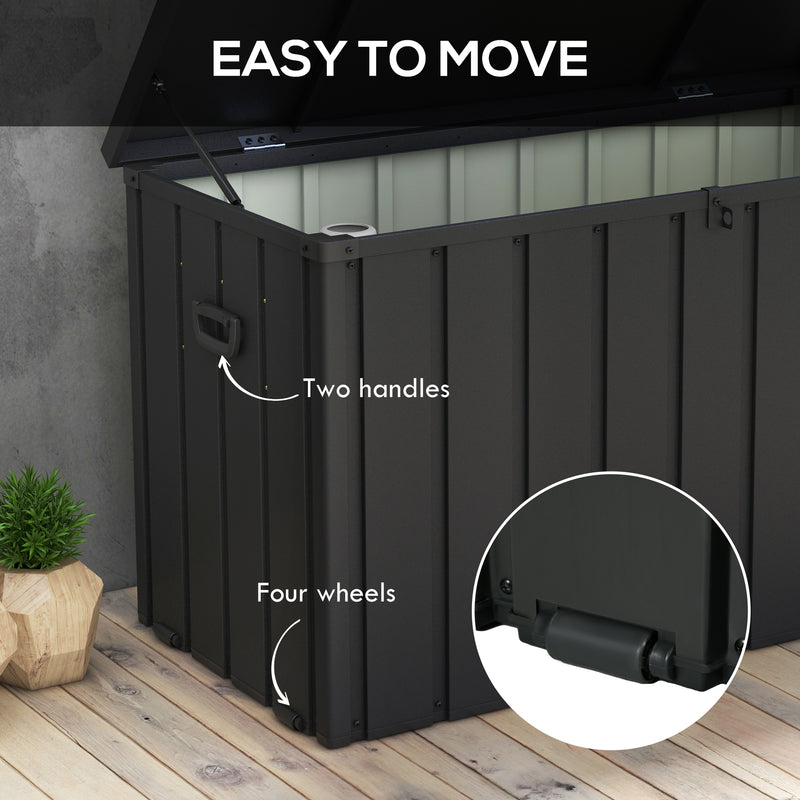 450L Garden Storage Box with Wheels Easy Access Galvanised Steel Outdoor Chest, Dark Grey