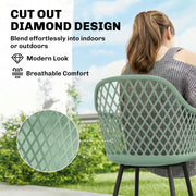 Set of 4 Garden Dining Chairs with Armrests for Garden or Patio Comfort Green With Black Metal Legs Outsunny