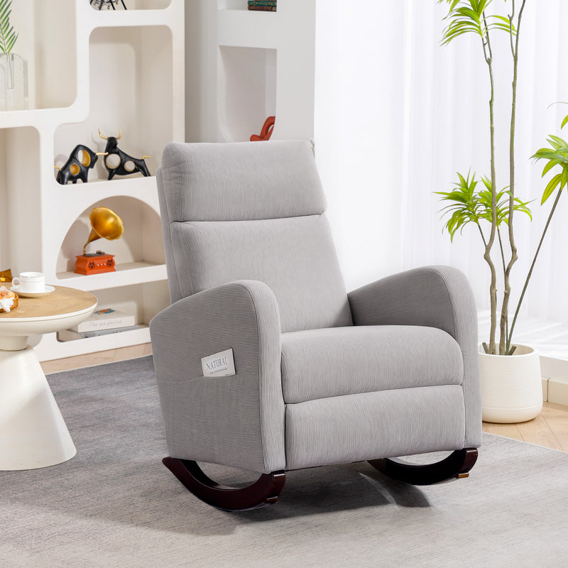 Rocking Armchair With Corduroy Upholstery Ideal For Relaxing In Living Room Grey