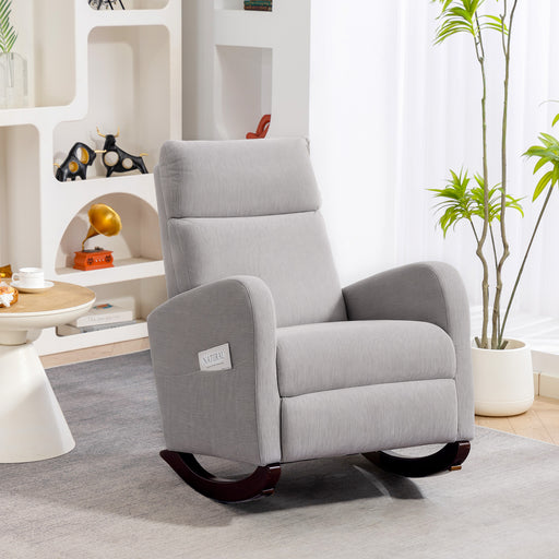 Rocking Armchair With Corduroy Upholstery Ideal For Relaxing In Living Room Grey