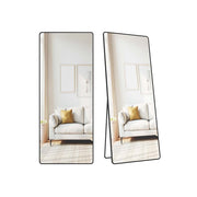 Ink black full-length rectangular mirror with stand, 165 x 60 cm