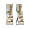 Matte black rectangular full length mirror shown from the front and from the side