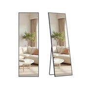 Matte black rectangular full length mirror shown from the front and from the side