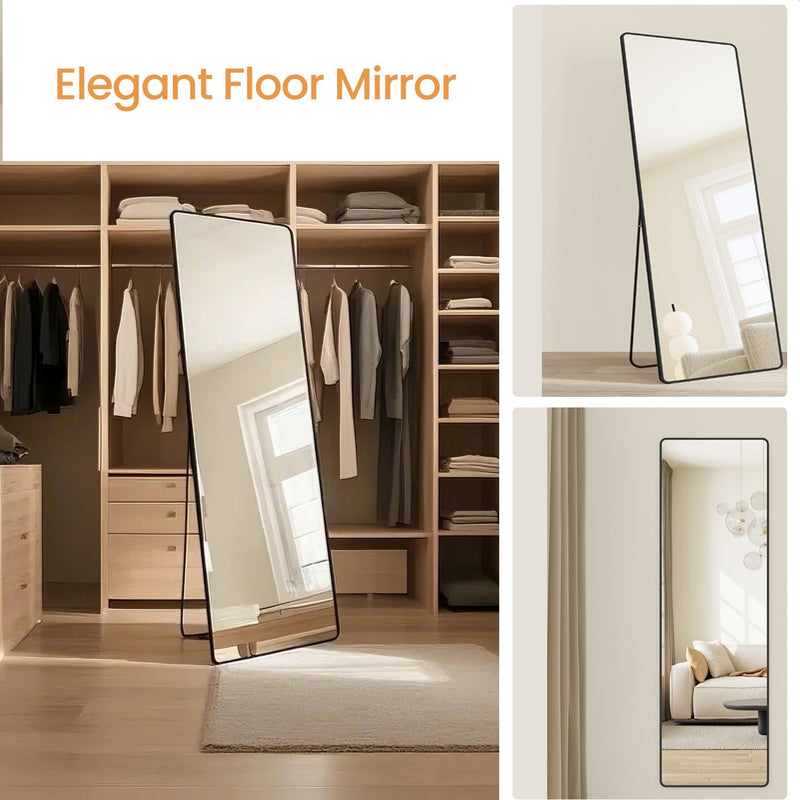 Full length mirror with stand leaning against the wall in a walk-in wardrobe