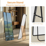 Close-up of the mirror stand hinge and rounded corner for tip-resistant stability