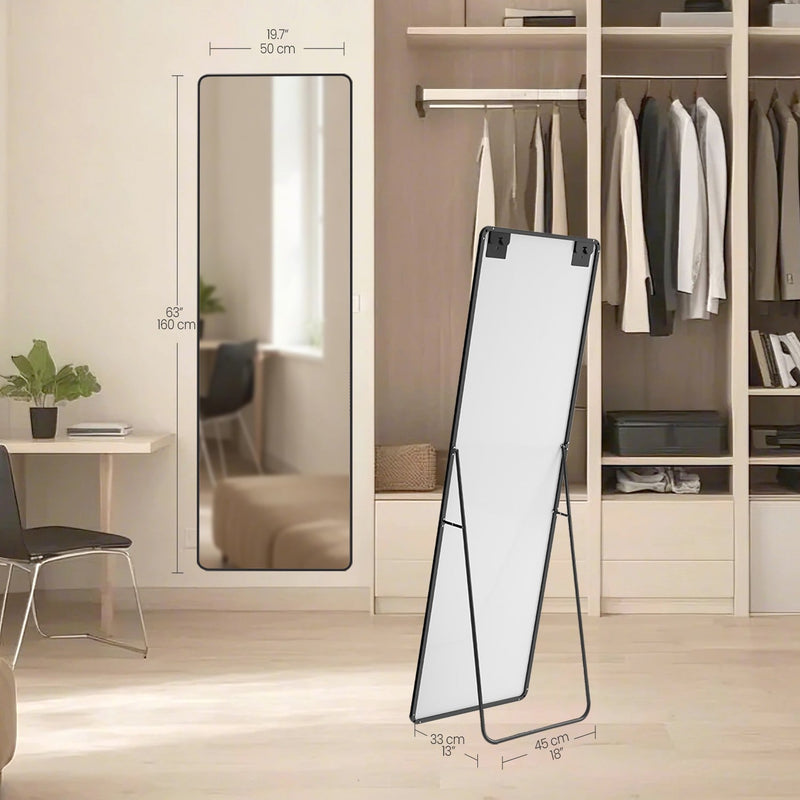 Dimensions diagram showing the mirror at 160 x 50 cm with a 45 x 33 cm stand footprint