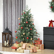 5ft full spruce Christmas tree decorated with red and gold baubles in a living room