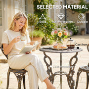 Metal Bistro Set for 2 with Umbrella Hole Ideal for Garden or Patio, Bronze Tone Outsunny