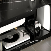 TV Stand Cabinet for up to 55 Inch TVs with Storage and Glass Shelf for Living Room, Black