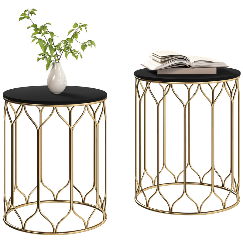 Set of 2 Nesting Garden Side Tables with Ceramic Tile Top for Indoor Outdoor Use by Outsunny