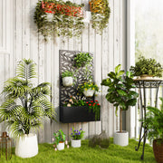 Metal Planter with Leaf Trellis Privacy Panel for Garden or Patio Black Outsunny