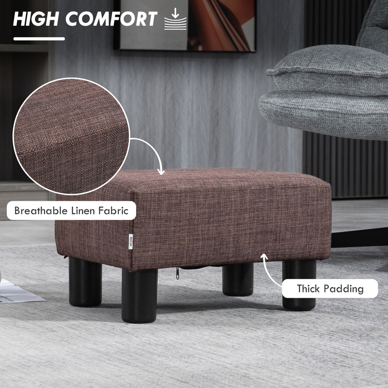 Linen Fabric Footstool Ottoman Cube with Storage and Plastic Legs for Living Room, Brown