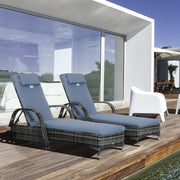 2 Piece Rattan Sun Lounger Set With Adjustable Reclining Backrest For Garden Relaxation, Grey