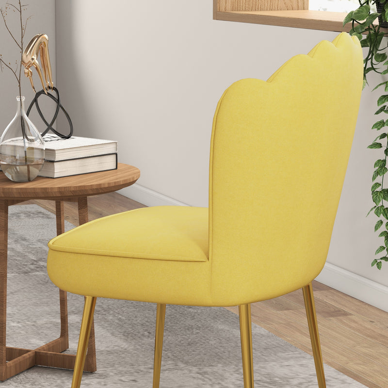 Set of 2 Shell Accent Chairs with Velvet Upholstery Ideal for Living Room or Bedroom Yellow