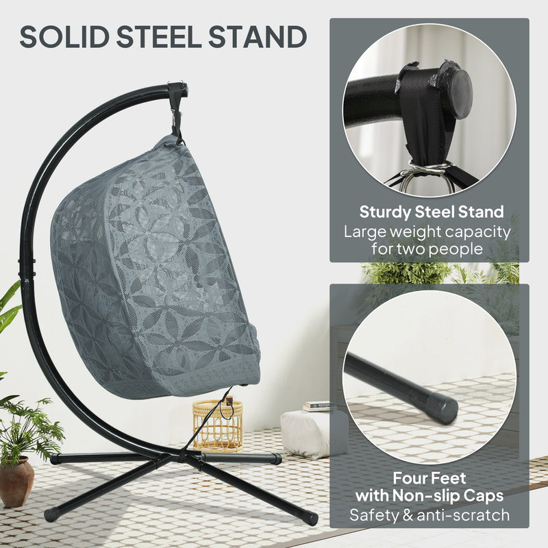 Double Hanging Egg Chair with Stand Comfy Cushion and Cup Holders Charcoal Grey by Outsunny