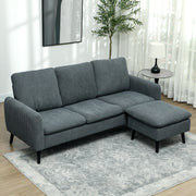 Corner Sofa with Reversible Chaise Lounge 3 Seater Corduroy Fabric Charcoal Grey by HOMCOM