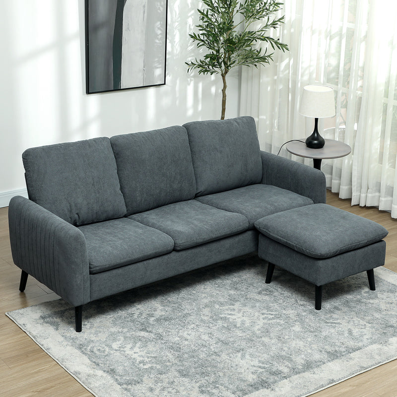 Corner Sofa with Reversible Chaise Lounge 3 Seater Corduroy Fabric Charcoal Grey by HOMCOM