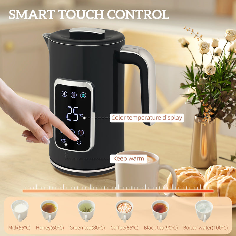 Touch Screen Kettle and Toaster Set With Fast Boil Function For Modern Kitchens Black