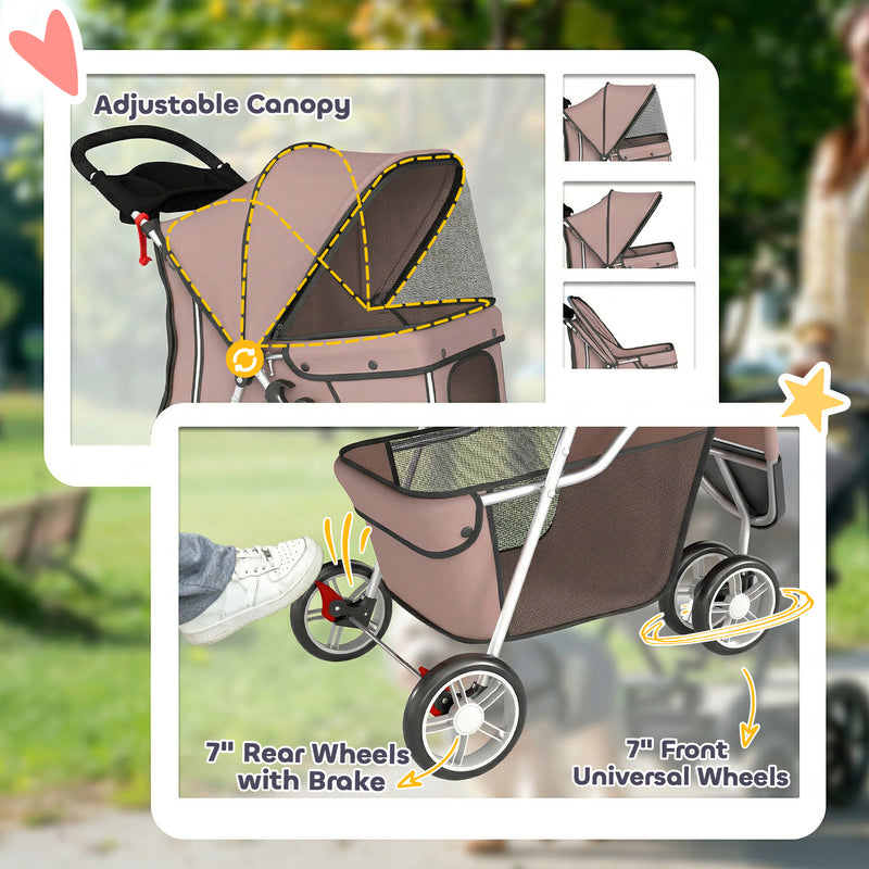 Dog Stroller for Small Dogs with Foldable Frame and Mesh Canopy for Easy Walks Coffee Pawhut