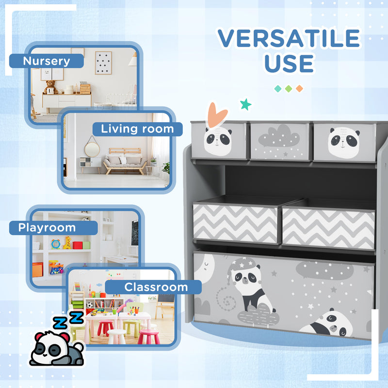 Grey Kids Toy Storage Unit with Six Fabric Bins for Bedrooms and Playrooms by ZONEKIZ