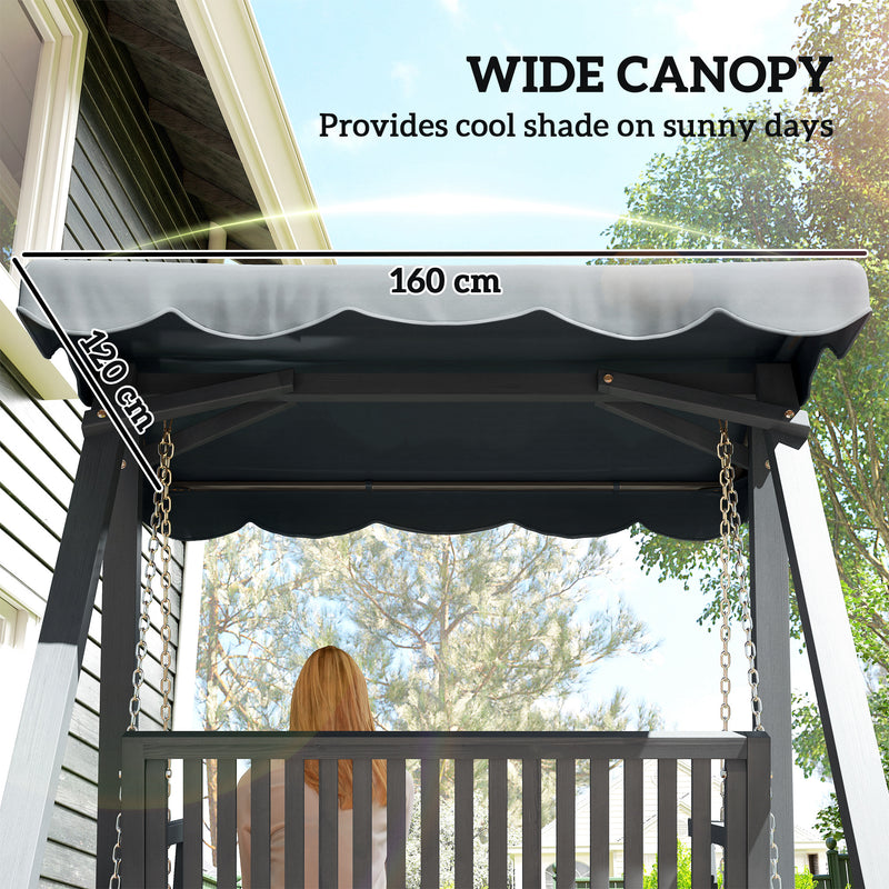 Grey Wooden Garden Swing Seat for 2 Adults with Water Resistant Canopy and Wooden Frame Outsunny