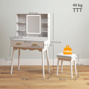 Dressing Table with LED Mirror and Storage Drawer for Bedroom Makeup Setup White