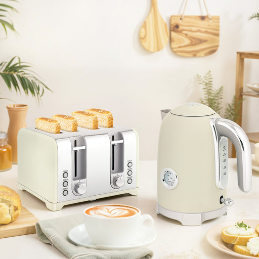 Retro 3000W Kettle and Toaster Set with Fast Boil and Even Toasting, Grey