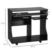 Black Compact Work Desk with Wheels and Multi Storage by HOMCOM