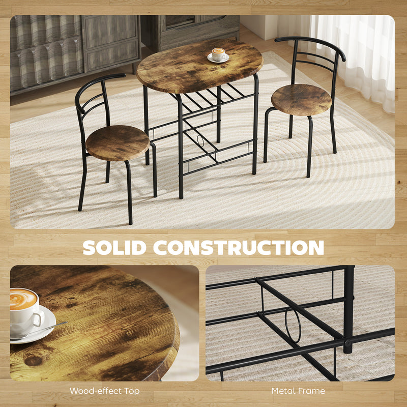 Three Piece Dining Table Set with Stools Space Saving Kitchen Furniture Rustic Brown