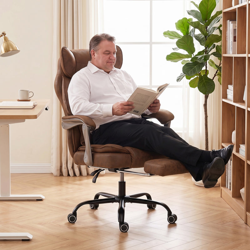Office Chair for Tall and Large Adults with Wide Seat Reclining Back and Lumbar Support Dark Brown