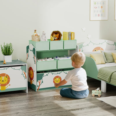 3 Tier Kids Toy Storage Unit With 6 Removable Bins For Bedroom Or Playroom Green 63 x 30 x 66cm