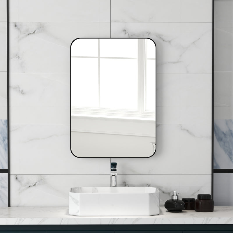 Curved Black Bathroom Mirror 70 x 50cm Modern Wall Mounted Design by HOMCOM
