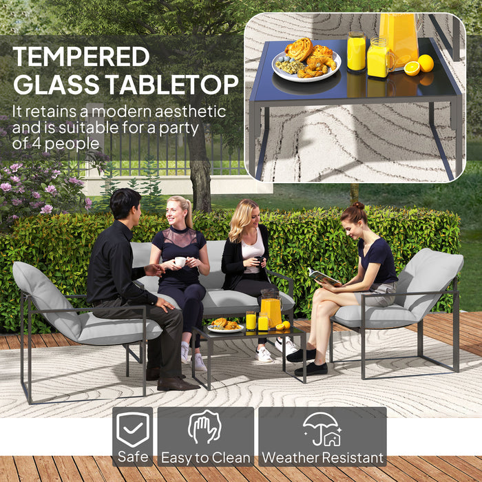 4 Piece Patio Dining Set with Cushions in Black and Light Grey by Outsunny