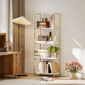 Gold and White Shelves For Living Room - 5 Tier Bookcase For Room Organisation - Gold Metal Frame With White Shelves Homcom